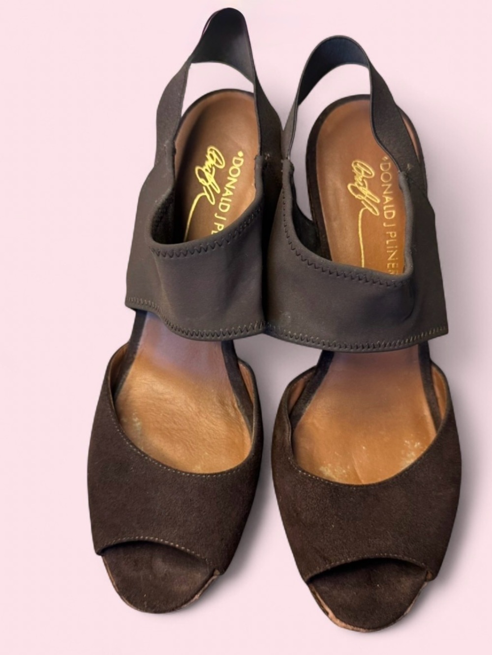 Donald J. Pliner Dark Brown Open-Toe slingback wedge sandals snake print wedge